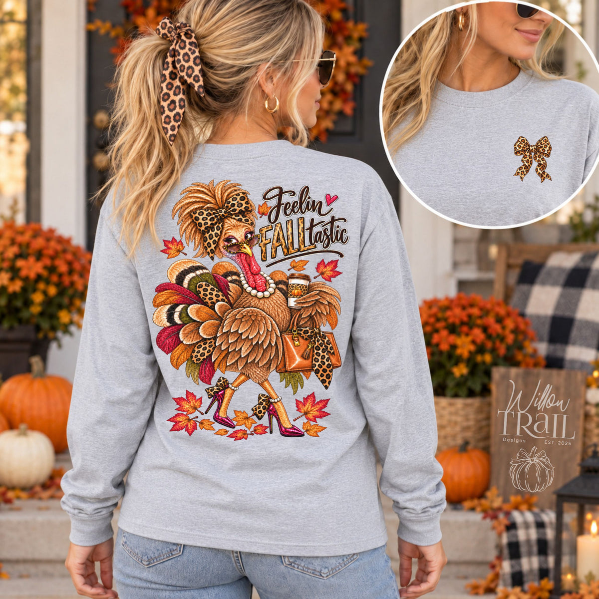 Feelin' Falltastic Leopard Bow Long Sleeve Tee