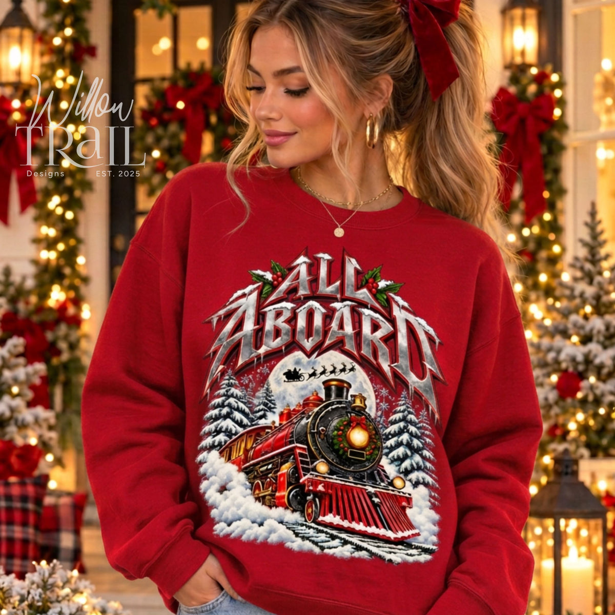 All Aboard Vintage Train Christmas Sweatshirt