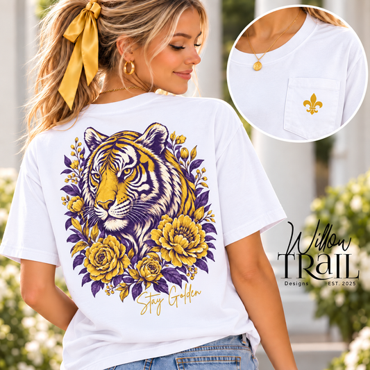 Stay Golden Floral Tiger Pocket Tee