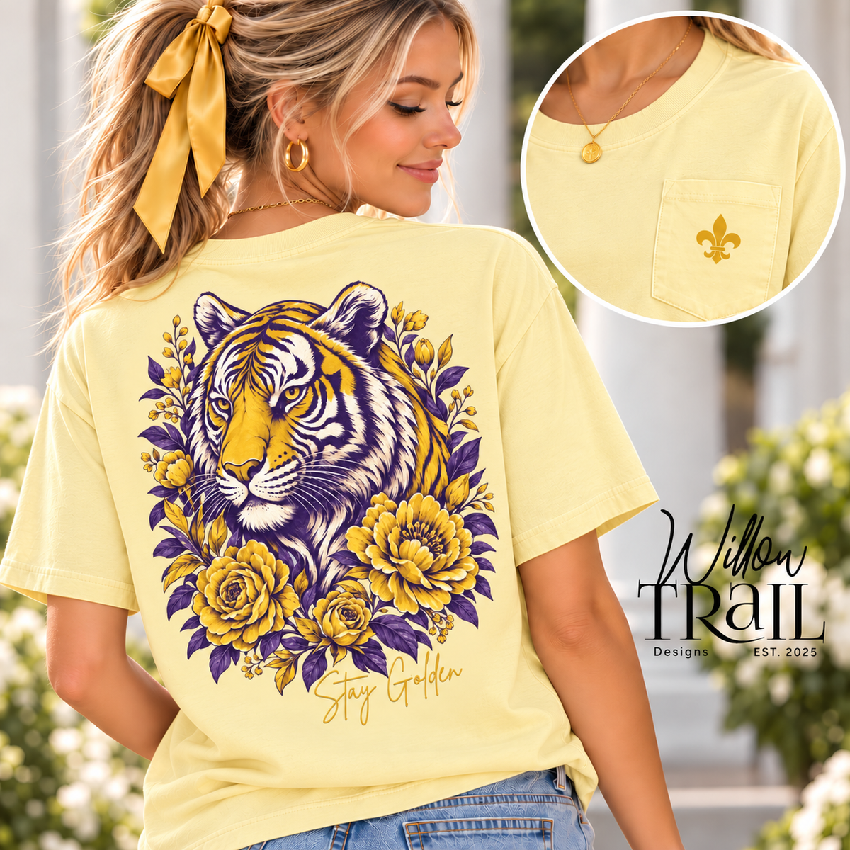 Stay Golden Floral Tiger Pocket Tee