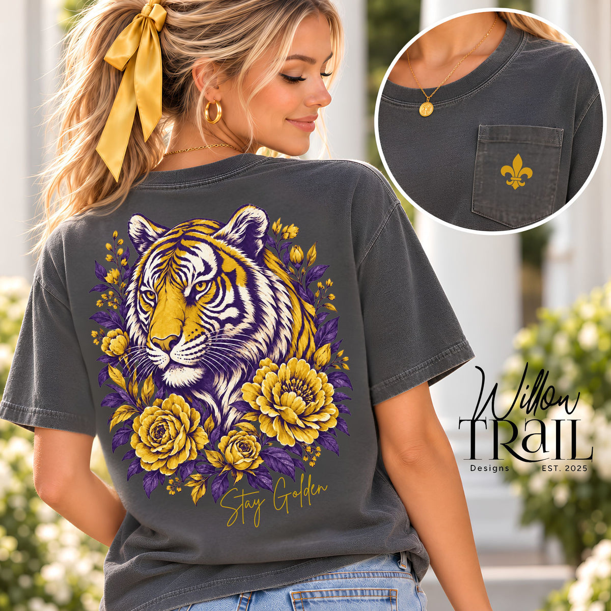 Stay Golden Floral Tiger Pocket Tee