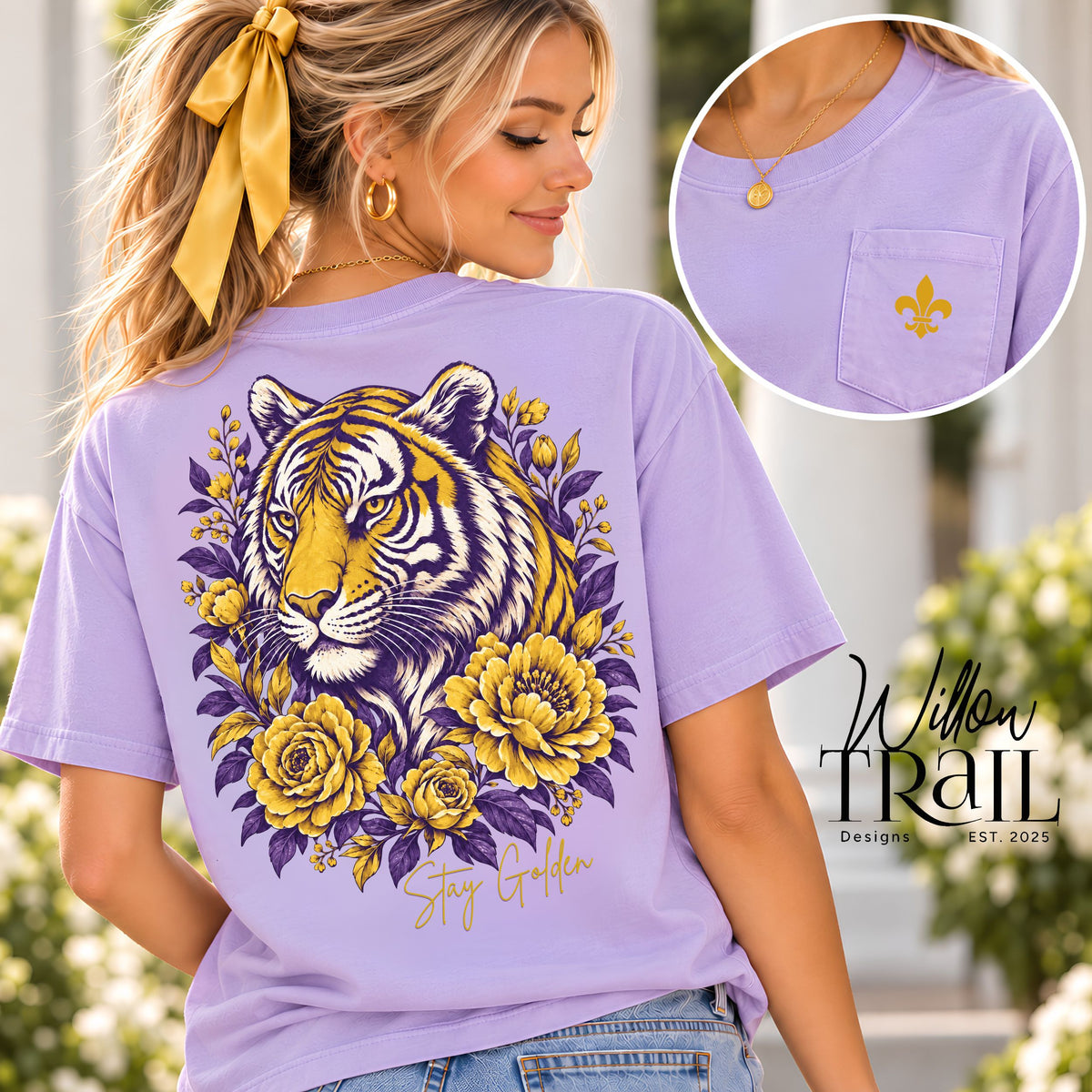Stay Golden Floral Tiger Pocket Tee