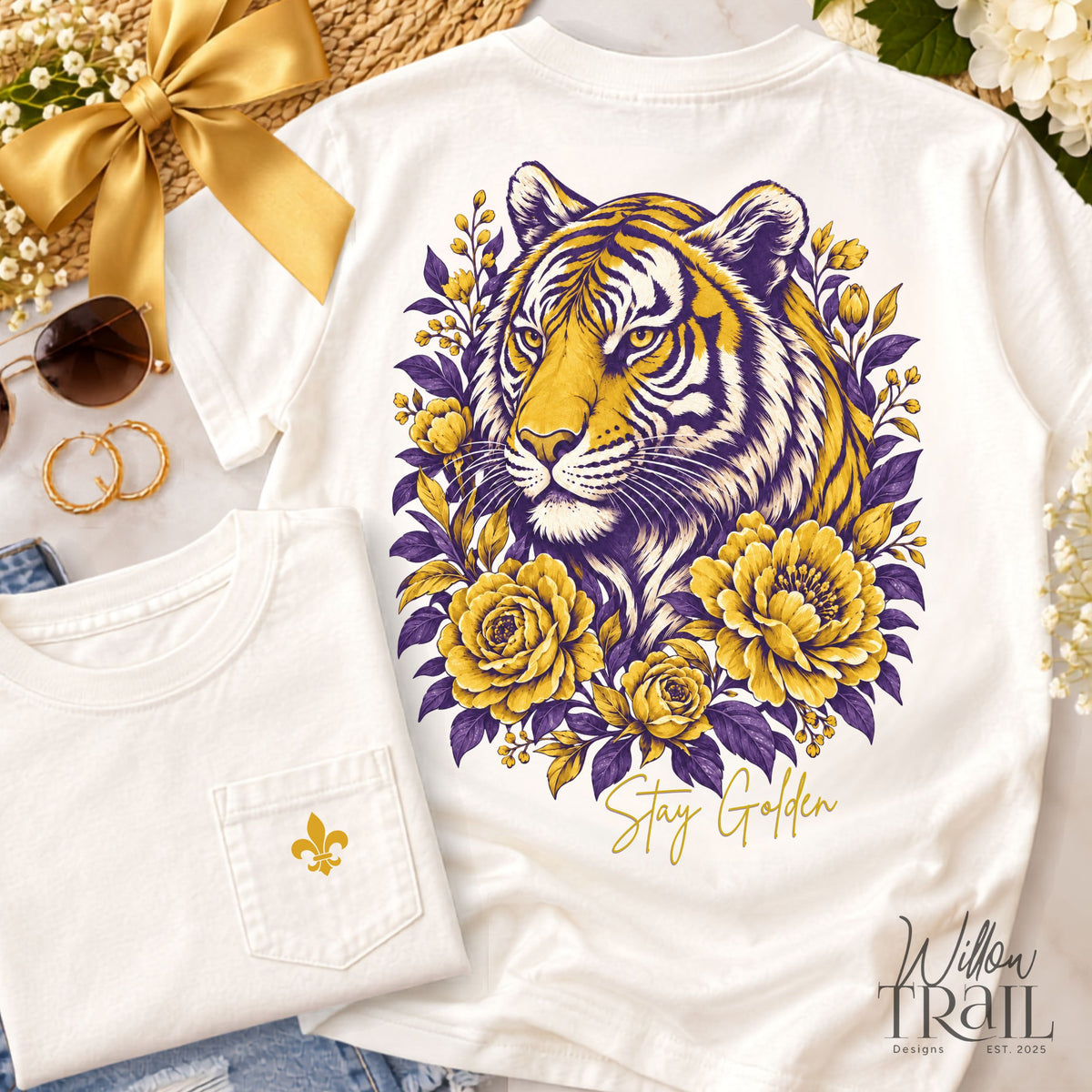 Stay Golden Floral Tiger Pocket Tee