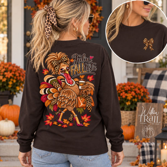 Feelin' Falltastic Leopard Bow Long Sleeve Tee