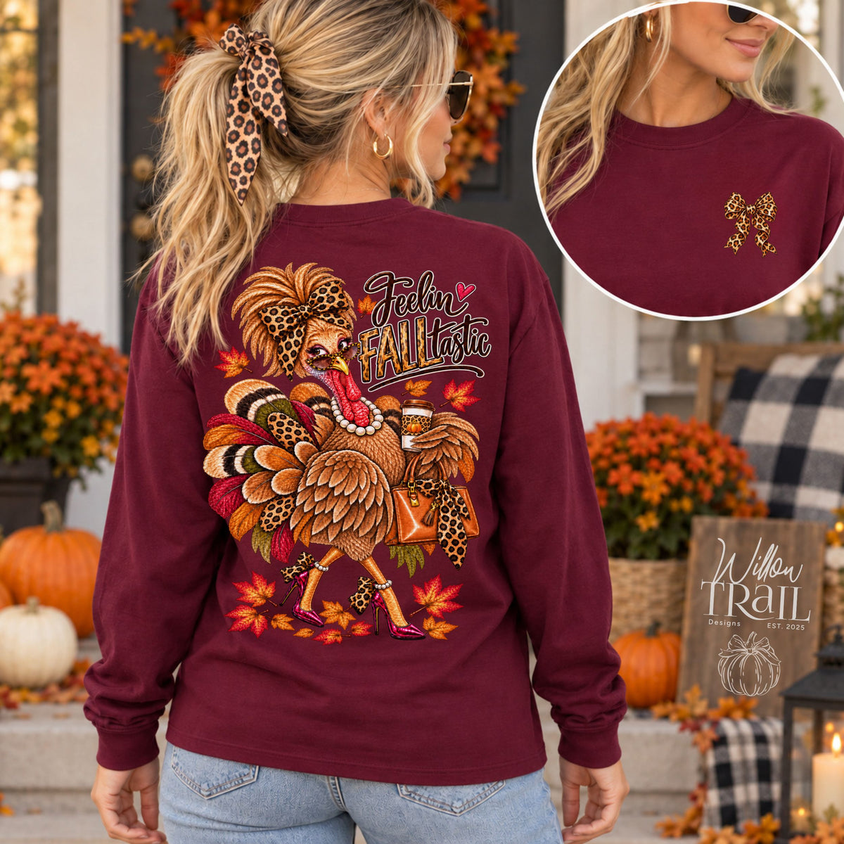 Feelin' Falltastic Leopard Bow Long Sleeve Tee