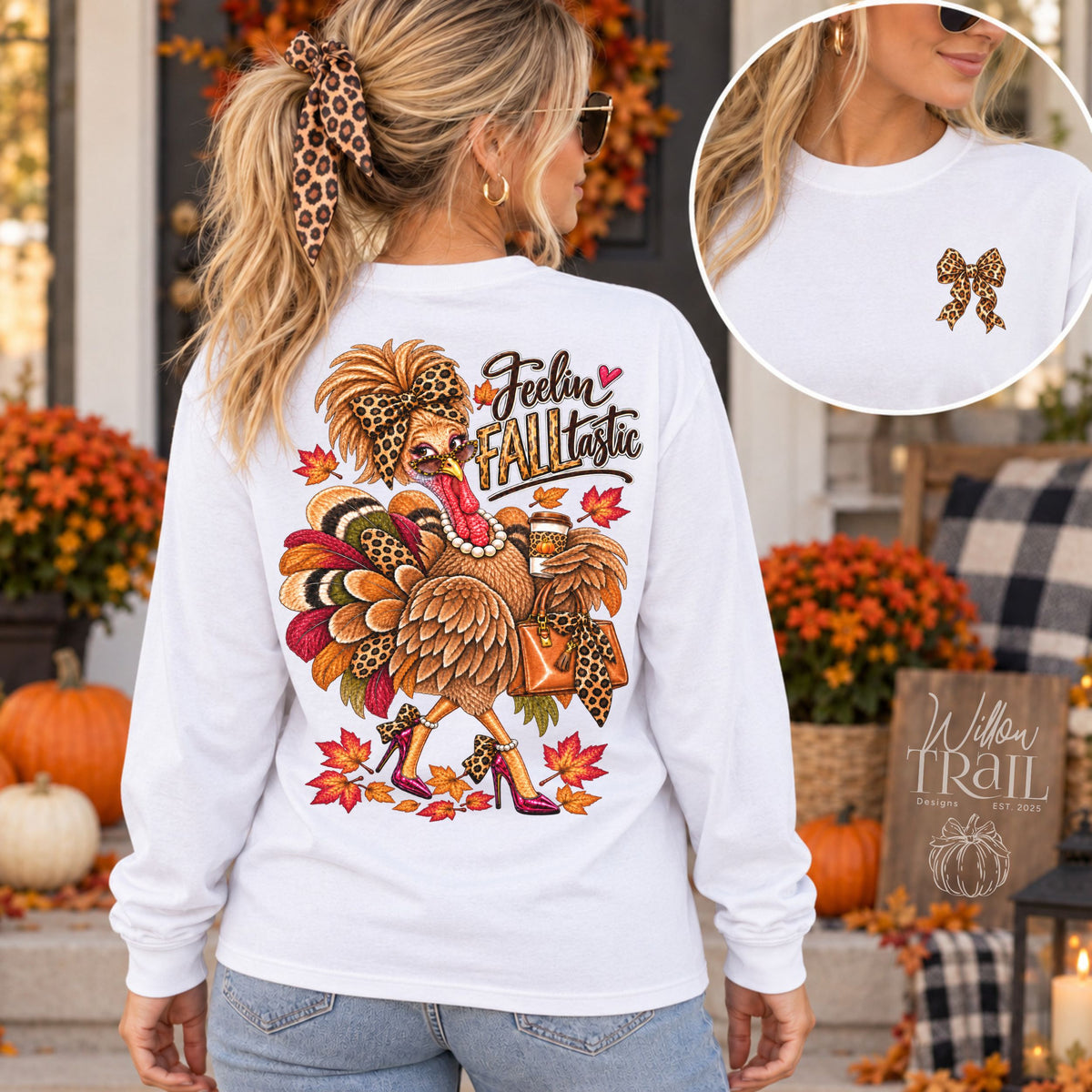 Feelin' Falltastic Leopard Bow Long Sleeve Tee