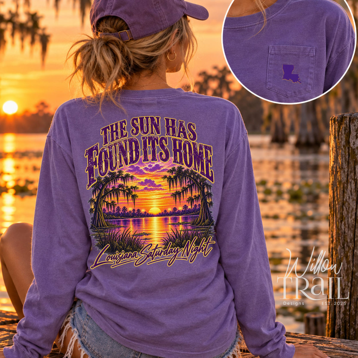 Louisiana Bayou Sunset Long Sleeve Pocket Tee