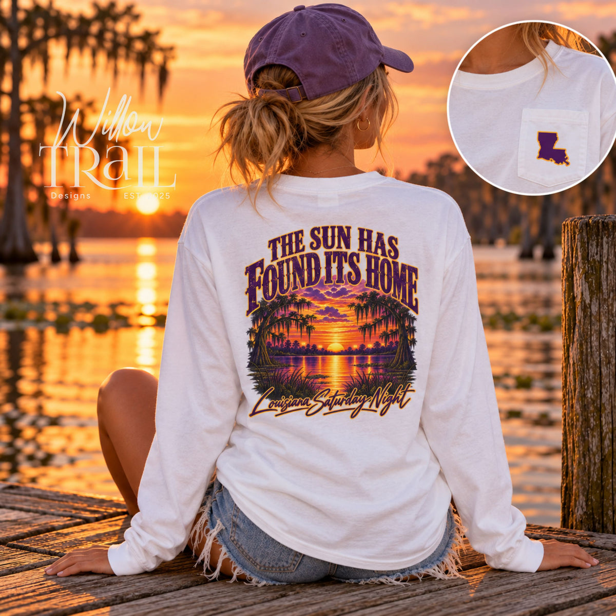 Louisiana Bayou Sunset Long Sleeve Pocket Tee
