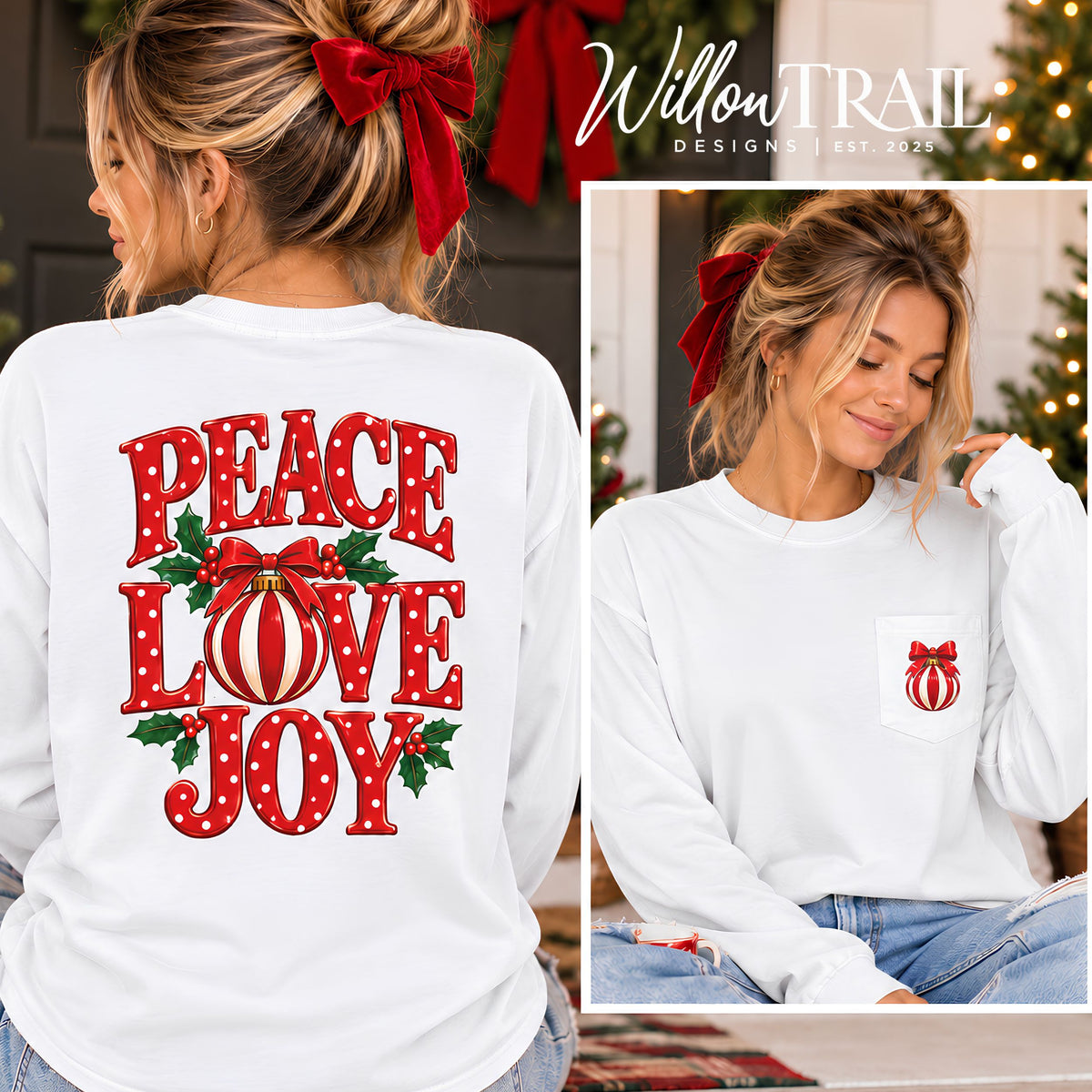 Peace Love Joy Christmas Long Sleeve Tee