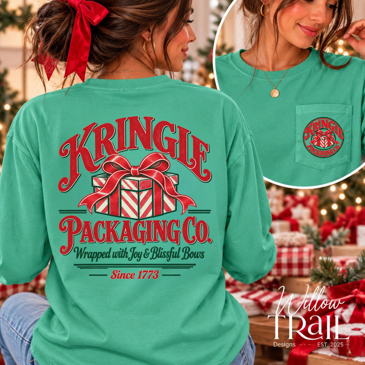 Kringle Packaging Co. Christmas Long Sleeve Pocket Tee
